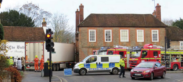 Lorry seen from downhill