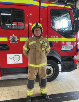Firefighter Chris Battye at Didcot Fire Station after
passing his initial course