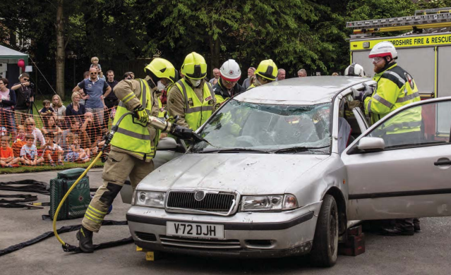 Didcot crew rescuing the ‘driver’ from a car by cutting the roof 
